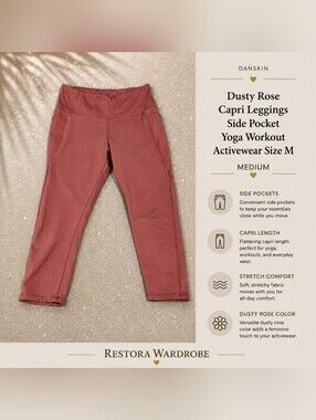 Danskin Capri Leggings Medium Pocket Yoga Workout Activewear Dusty Rose